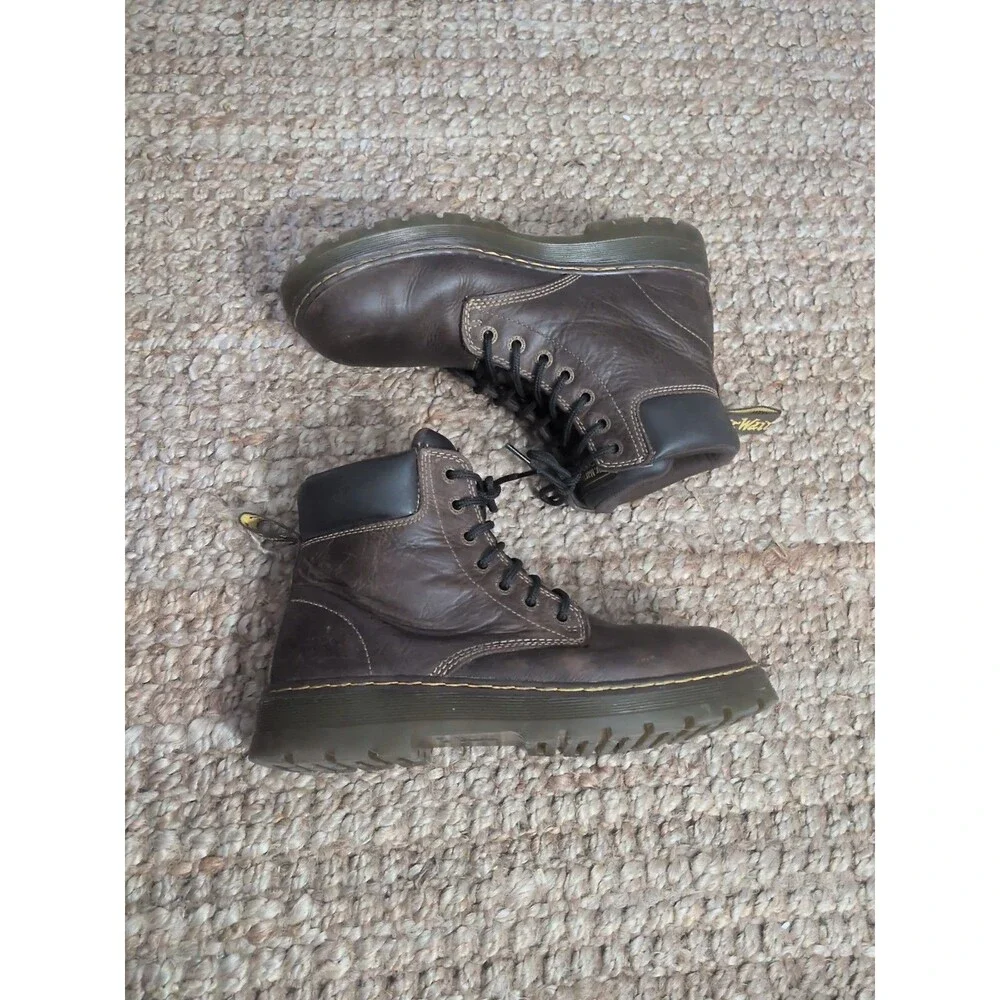 Dr Martens Men's Size 12 Air Wair Industrial Brown Leather Boots Steel Toe Ankle